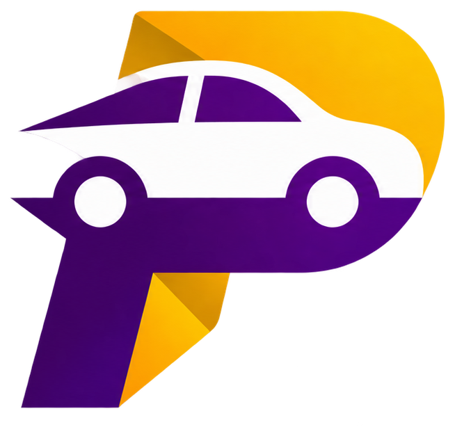 InstaPark logo: a folded-ribbon P with an integrated car silhouette